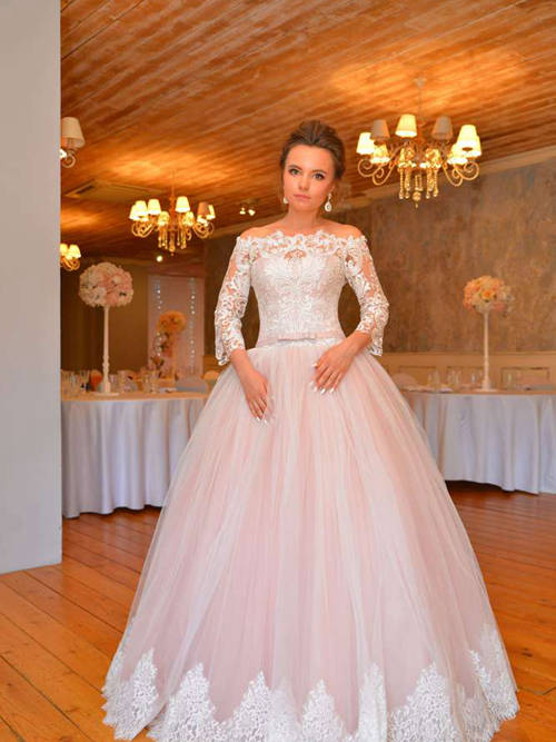 Ball Gown Off Shoulder Lace Sleeves Tulle Bridal Wear