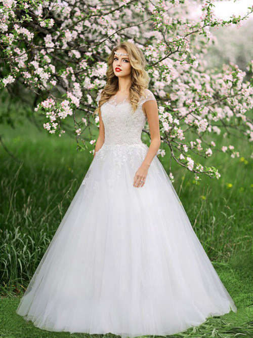 Dreamy A-line Straps Lace Tulle Wedding Dress