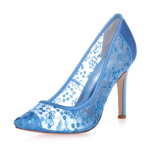 Blue Sheer Lace Sequins Shoes