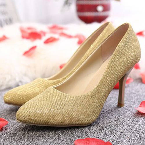 Gold Shining Wedding Party Shoes