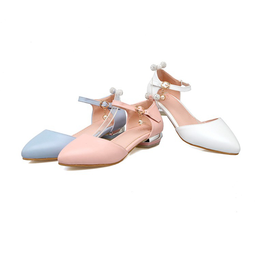 3 Colours Low Heels With Belt Pearls