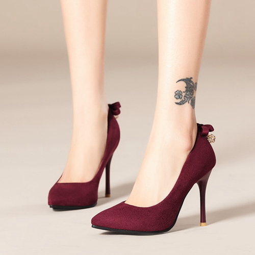 Burgundy Wedding Party High Heels With Bowknot