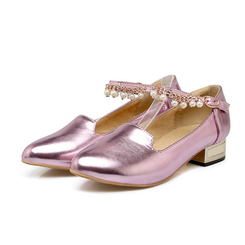 Pink Wedding Low Heeled With Pearls
