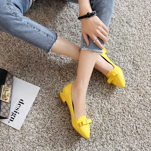 Yellow Wedding Party Flat Shoes With Bowknot