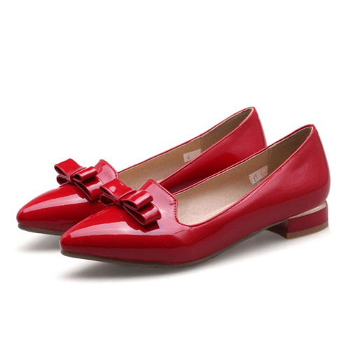 Red Wedding Party Flat Shoes With Bowknot