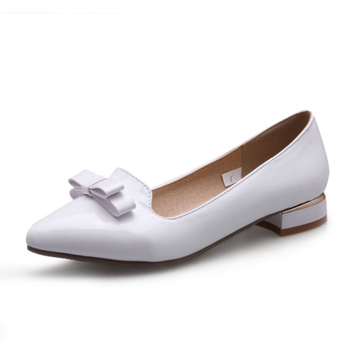 White Wedding Party Flat Shoes With Bowknot