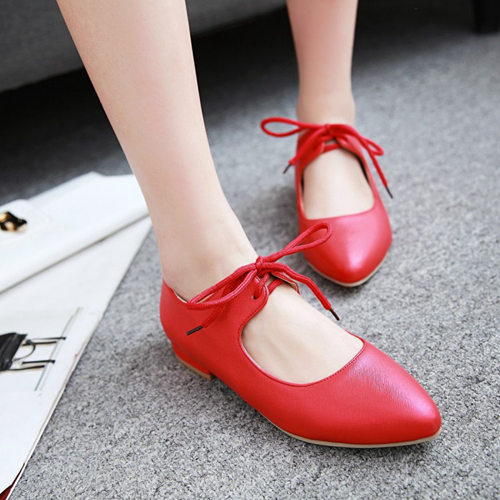 Red Wedding Low Heeled With Shoelace