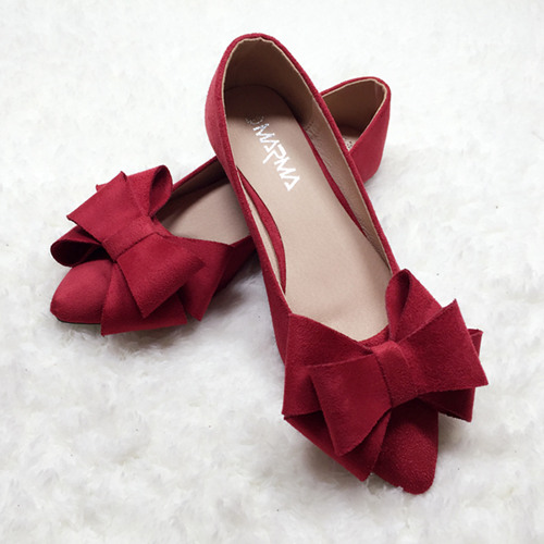 Flat Burgundy Wedding Party Shoes With Bowknot