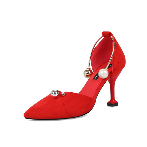 Red Wedding Party Shoes Pearls