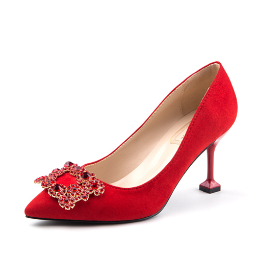 Red Wedding Party Shoes With Crystal