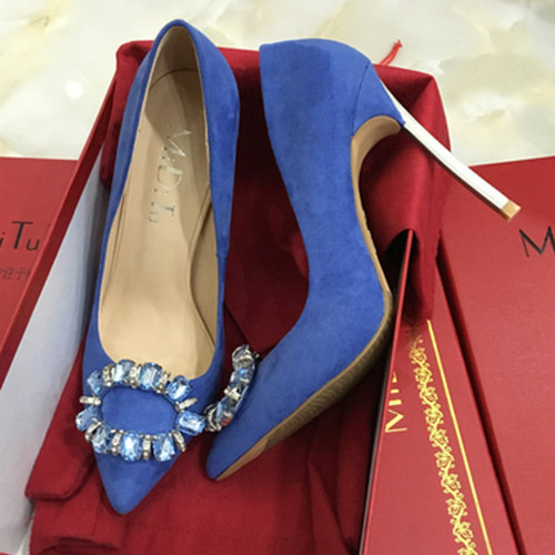 Royal Blue Wedding Shoes With Beads