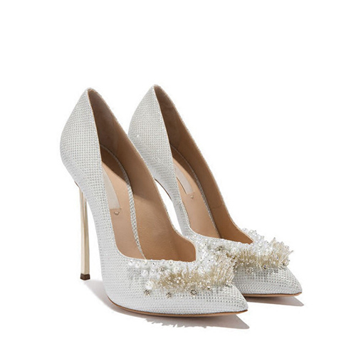 White Formal Party Shoes With Pearls