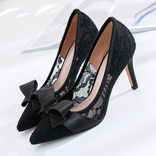 Black Lace Bridal Shoes With Bowknot