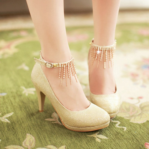Gold Bridal High Heels With Crystals