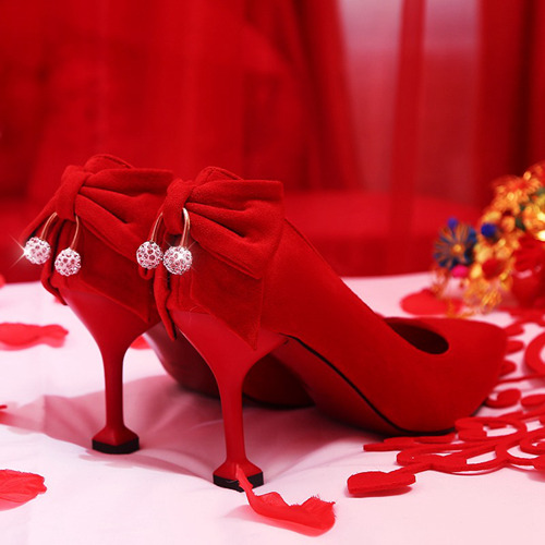 Red Bridal Shoes With Crystal