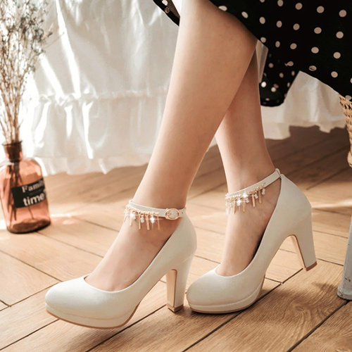White Party Shoes With Belt