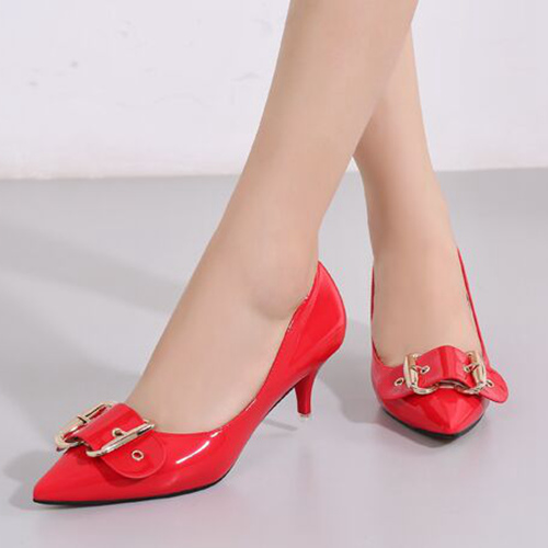 Red Wedding Formal Party Shoes With Buckle