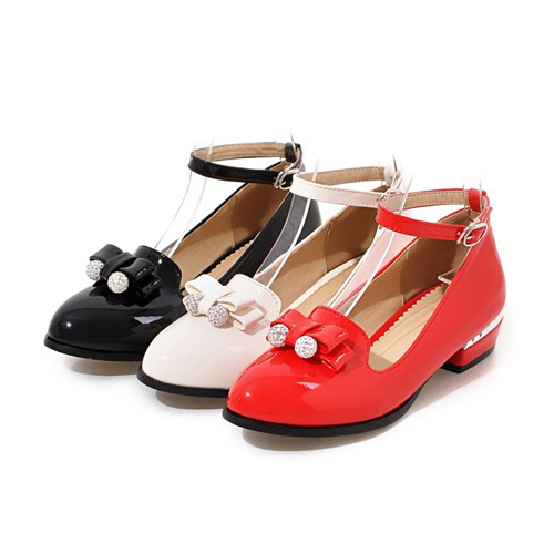White/Black/Red Party Shoes With Belt Bowknot