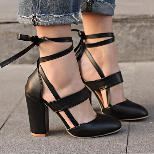 Black Wedding Party Chunky Heels With Belt