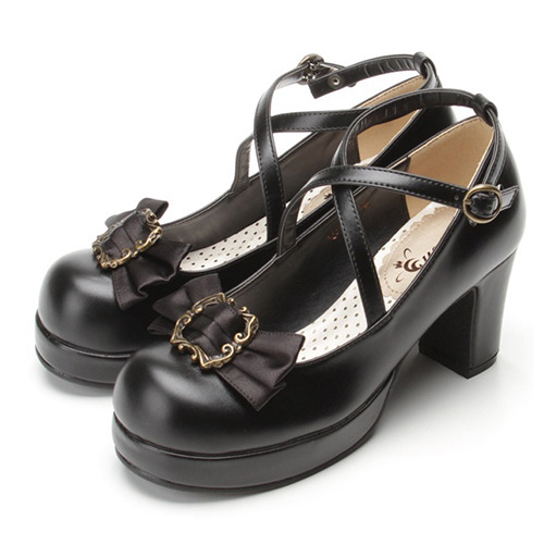 Black Japanes Style Wedding Party Shoes With Bowknot