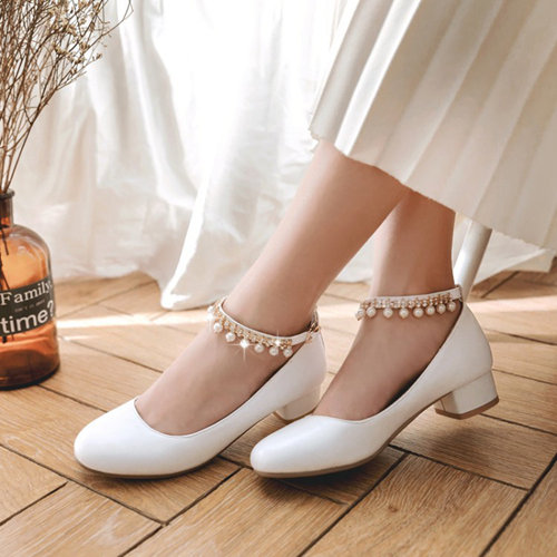 White Bridal Party Shoes With Pearls