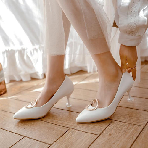 White Formal Party Shoes With Ring