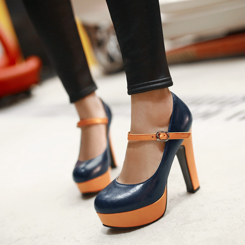 Retro Blue Formal Party High Heels With Belt