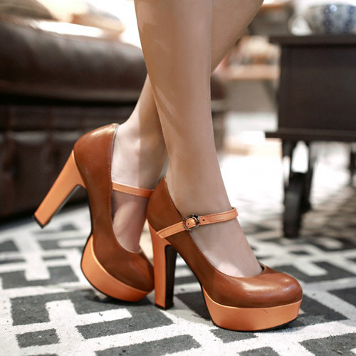 Retro Brown Formal Party High Heels With Belt